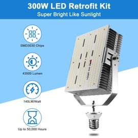 YELLORE 300W Shoebox LED Retrofit Kit, AC100-277V (1200W MH/HPS/HID Equivalent) 42,000LM Retrofit Lights, 5000K Daylight E39 Mogul Screw Base for Parking Lot Tennis Court, ETL DLC Listed