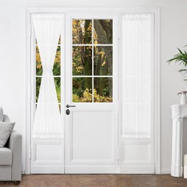 HOMEIDEAS Side Door Window Curtains with Rod Pocket for Small Window, 2 Panel Light Filtering Sidelight Curtain for Front Door, 26W X 72L Sheer Drapes with Tiebacks, White