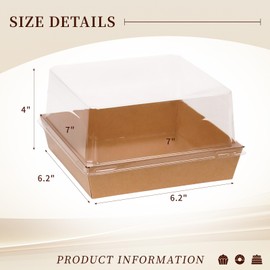 DeziWood 7 x 7 x 4 Inches Paper Cake Boxes with Clear Lids, 50 Pack Brown Charcuterie Boxes Large Square Food Containers, Disposable Bakery Boxes for Valentine's Day 4-6 Inch Bundt Cake, Pie, Dessert