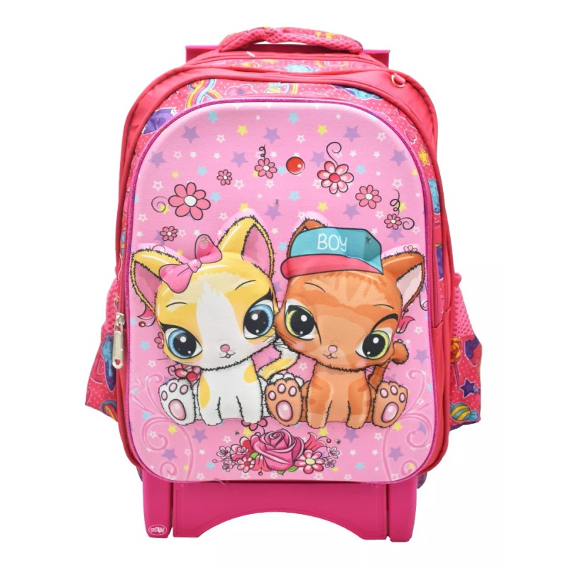 Lluvia Mochila Con Ruedas Lonchera Lapicera Gatos Con Flores 3d