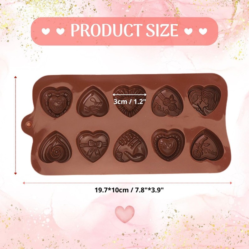 1 Piece Silicone Chocolate Molds Heart Shape with Different Pattern