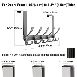 Dseap Over Door Hook 2.0 - Upgraded Version - Simple-Assembly, Strong, Heavy-Duty Stainless Steel 5-Tri-Hook Over The Door Hanger Rack, SimpleStrong Series, Grey