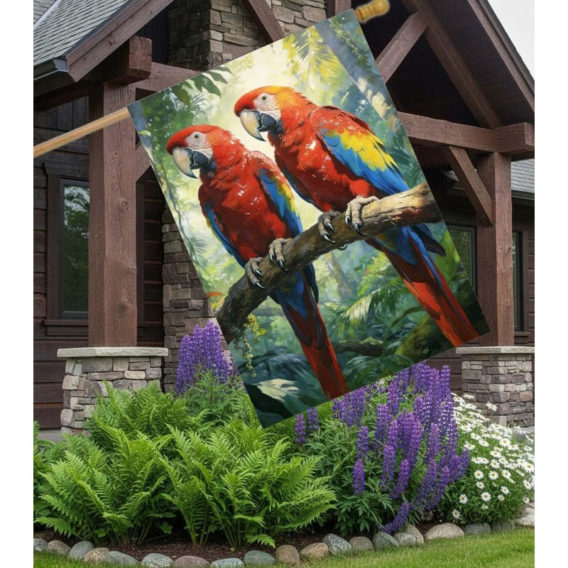 Pickako Two Macaws are Sitting on a Branch Spring Summer