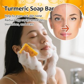 3 Stück Kurkuma Seife für Gesicht und Körper, Turmeric Kojic Acid Soap Original, Kernseife Natur für Pigmentflecken Entferner, Tiefenreinigung, Feuchtigkeitsspendend