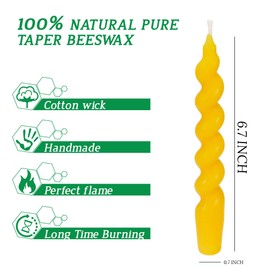 Spiral Beeswax Taper Candles, 7 Inch Bees Wax Twisted Tapered Candle Sticks 4 Packs, Approx 4 Hours Burn for Home Decorations, Party, Dinner