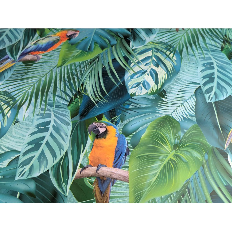 Karina Home Parrot Rainforest Teal PVC Tablecloth, Wipe Clean Oilcloth,
