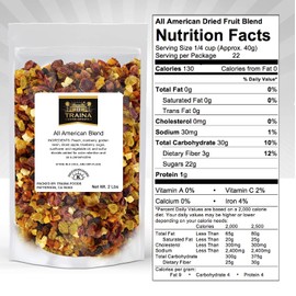 Traina Home Grown All American Sun Dried Fruit Blend - Diced Peaches, Cranberries, Blueberries, Apples, Golden Raisins, Non GMO, Gluten Free, Packed in Resealable Pouch (2 lbs)