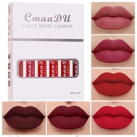 evpct 6Pcs Liquid Matte Lipstick Lipgloss Set for Women, Dark Deep Bright Ruby Blood Brick Plum Mauve Rose Red labiales mate 24 horas originale matte larga duracion 24 Hour Lipstick Long Lasting