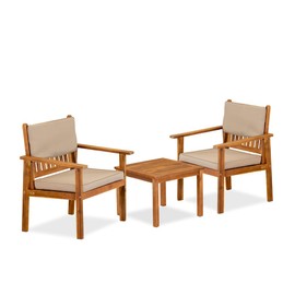 EAST WEST FURNITURE BBI3CNA 3-Piece Bristol Set Includes a Coffee Table and 2 Polyester Fabric Outdoor Patio Chairs Made of Acacia Wood, Medium, Natural Oil
