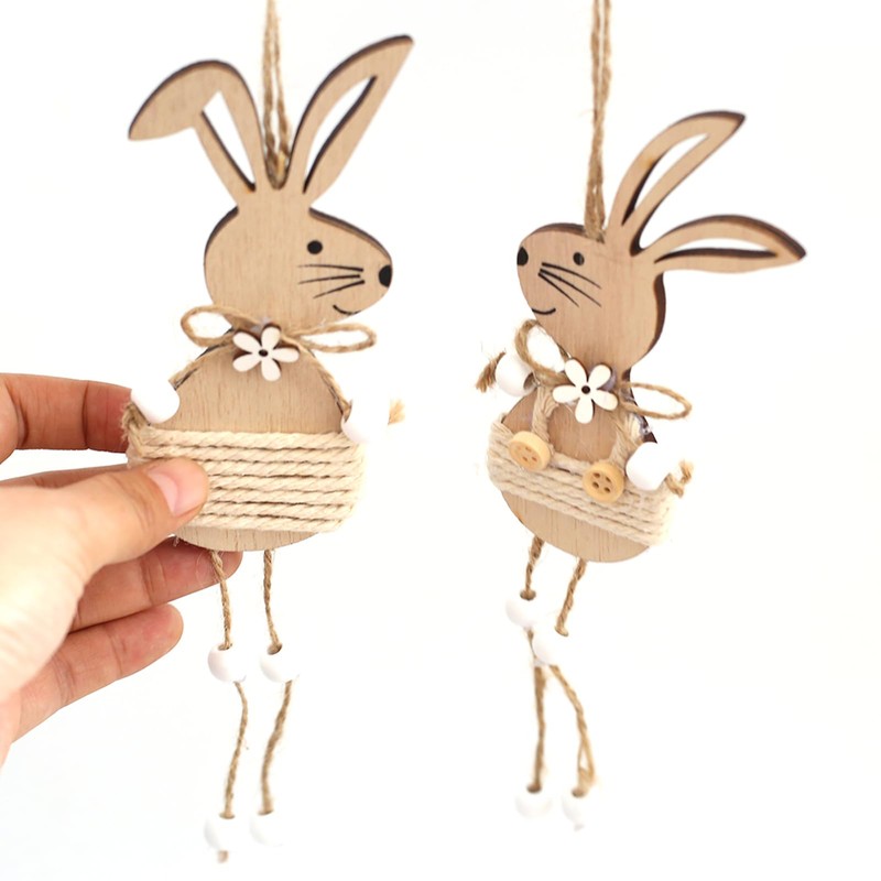 DAHI Wooden Easter Bunny Pendants 6 Pieces Easter Pendant Rabbit