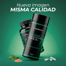 Nuboost Complejo B Completo - Vitamina B - 510 mg por Cápsula, 90 Cápsulas - Vitaminas B12, B1, B2, B3, B5, B6, B7 y B9 - Suplemento para Energía y Sa