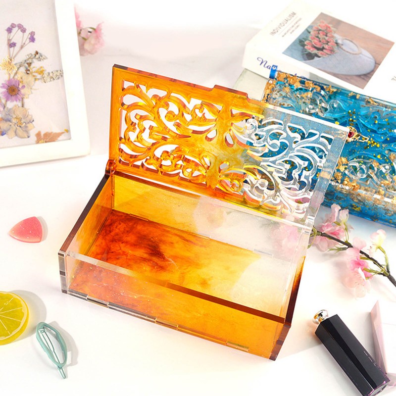 4pcs Storage Box Resin Mold DIY Production Patterned Hollow Flip