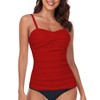 RELLECIGA Women's Red Ruched Bandeau Tankini Top Swimsuits Size Medium