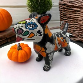 Talavera Day of The Dead Dog Statue | Hand-Painted 9.5" Mexican Ceramic Figurine