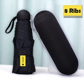 Travel mini umbrella, Small Compact UV Umbrella with Protective Case, Lightweight Tiny Pocket Umbrella for Purse, Sun & Rain Umbrellas Mini Travel Windproof Umbrella with 95% UV Protection (Black)