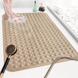 Mofonky Shower Mat Non Slip: 35.4x23.6 Inch Extra Large TPE Shower Mats for Inside - Anti Slip Shower Stall Matt with Drain Hole and Suction Cups for Elderly