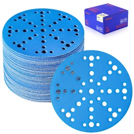 SpeTool Sandpaper 150 mm Velcro with 49 Holes, 60 Pieces Sandpaper Set, Sandpaper 400 Grit Ceramic Sanding Discs 150 mm Velcro Disc Sandpaper for Wood Metal