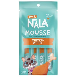 LOVE, NALA - Natural Lickable Cat Squeeze Up Treat,Topper - Chicken Mousse - Wet Food Cat Puree - Grain Free, Fiber Blend, Minerals, Vitamins - 4 Pack 2 oz.