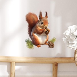 RoyoLam Lifelike Red Squirrel Eating Pine Cones Wall Decal Nursery Animal Wall Sticker Removable Peel and Stick Wall Art Decor for Kid Baby Classroom Preschool Living Room Playroom Bedroom School