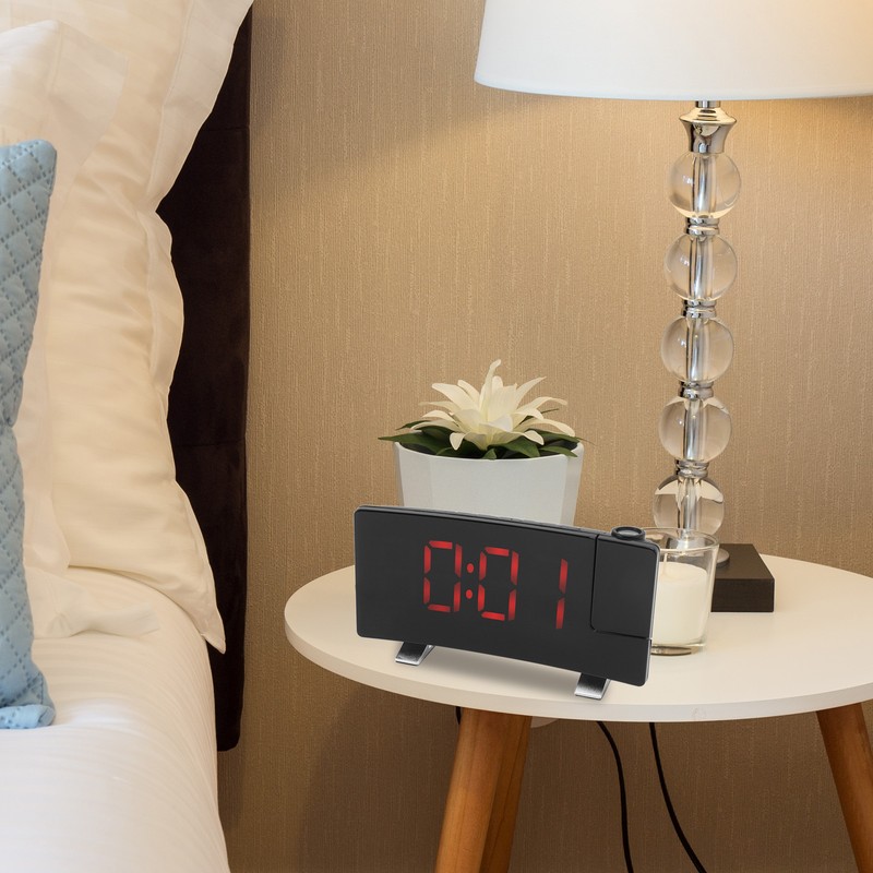 Radio Projection Alarm Clock LED Display Electronic Clock Curved Screen