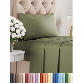 400 Thread Count Cotton Sheet Set - Twin Size 100% Cotton Sheets - Easily Fits 8" to 16" Mattress - Silky-Soft, Wrinkle Free, Breathable & Comfy - Deep Pockets & Hotel Quality Bedding Set - Sage Green