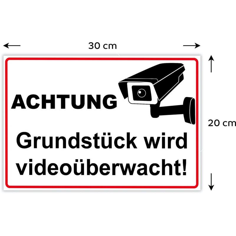 geschenke-fabrik.de Video Surveillance Sign "Achtung - Grundstück wird videoüberwacht" Aluminium