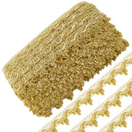 GORGECRAFT 20Yds 3/4" Metallic Braid Lace Trim Gold Flower Glitter Scroll Trims Craft Ribbon Decorated Woven Gimp Fringe Trim Tassel Trimmings Garment Accessory for Sewing Wedding Bridal Jewelry