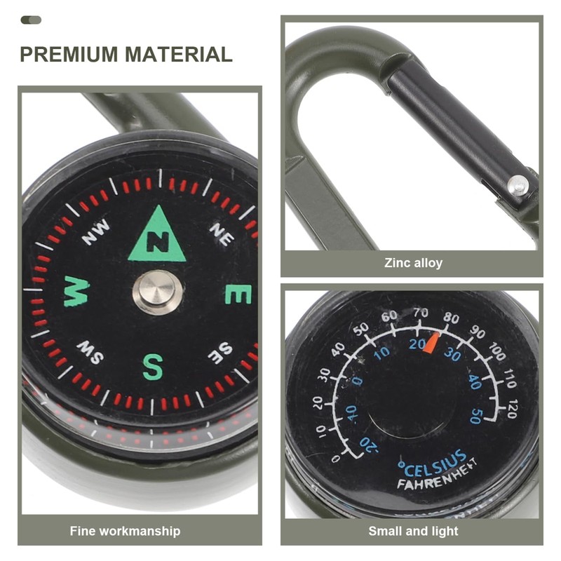 Kisangel Compact Carabiner Compass, Multi-Functional Hiking Keychain Zinc Alloy Survival