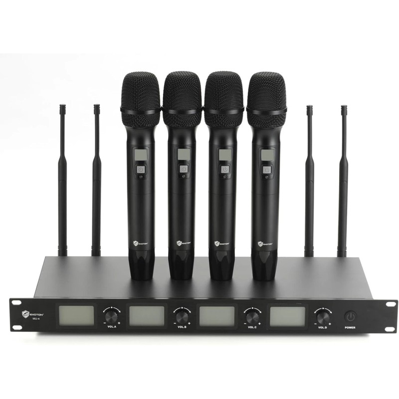 Exoton MU-4 Professional 4 Channel UHF Wireless Microphone System Rack