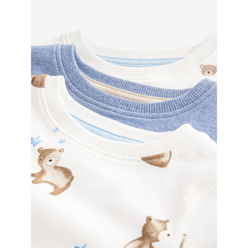 NEXT Pack of 3 Cuddly Pyjamas, Light Blue Bear