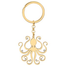BONSNY Edelstahl Süßer Oktopus Schlüsselanhänger Ozean Tier Strass Schmuck Charm Geschenk für Frauen Damen Geldbeutel Autoschlüssel Zubehör (SK202-Gold)