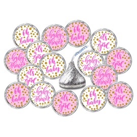324 Pink Oh Baby Girl Kisses Labels For Baby Shower Or Baby Sprinkle Party Or Event, Its a Girl Kisses Stickers, Wrappers, Favors