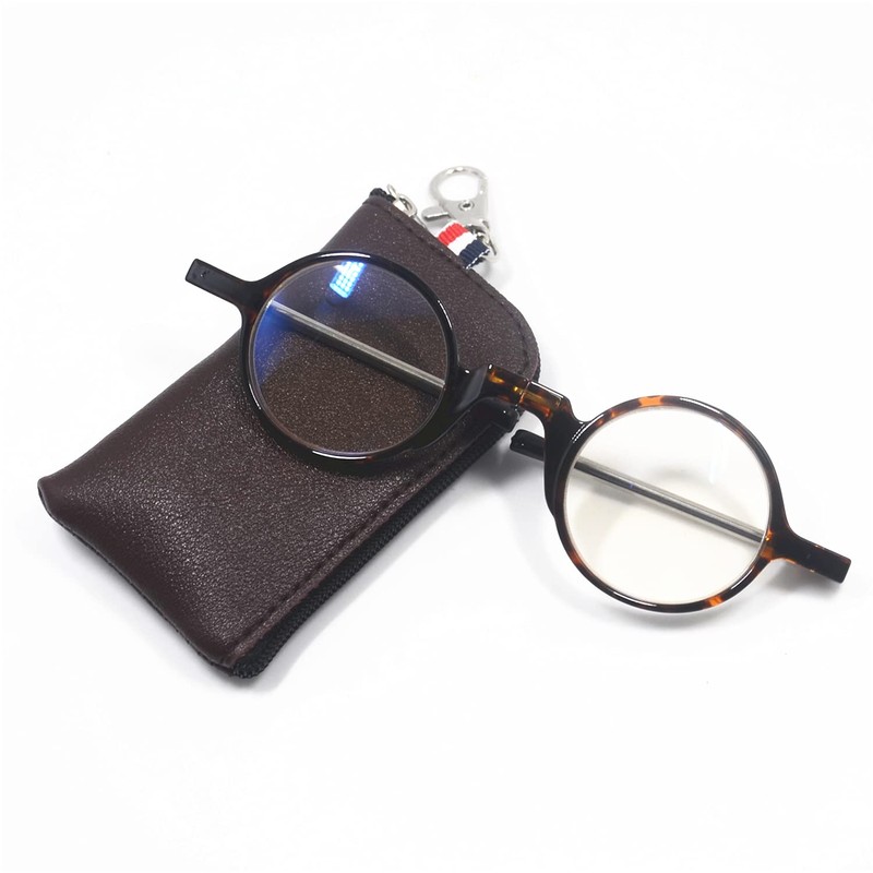 [Henghao] 老眼鏡 ブルーライトカット 丸型コンパクト折りたたみメガネ おしゃれ リーディンググラス tr90フレーム シニアグラス H6032 (ヒョウ,