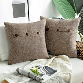 Phantoscope Farmhouse Geometric-Pattern Triple Button Vintage Linen Decorative Pillow Cover for Couch Bed and Chair Coffee, 18 x 18 inches 45 x 45 cm, Pack of 2