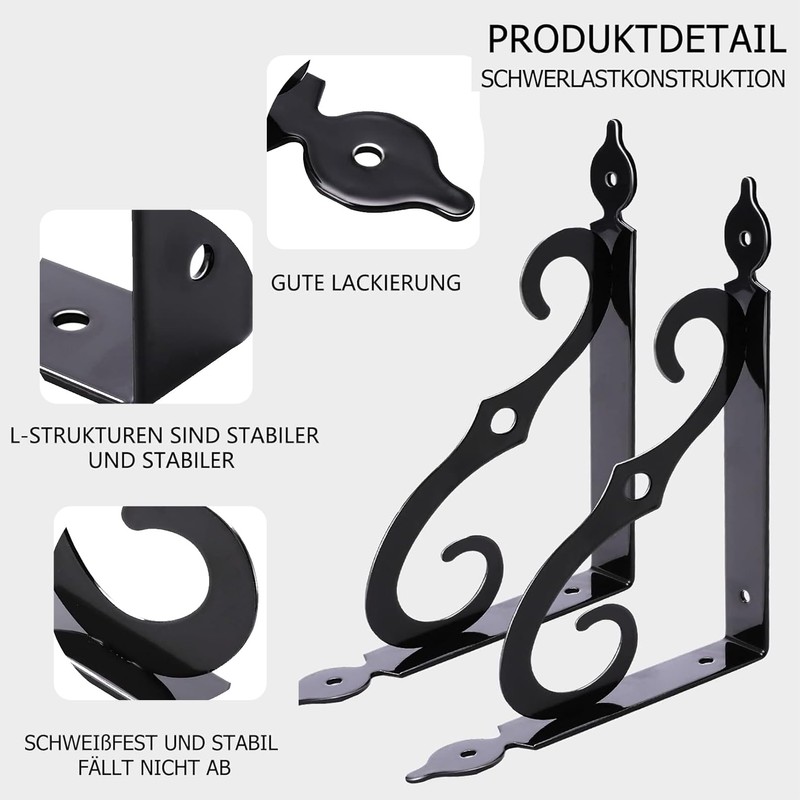 EOGRFW Pack of 6 Shelf Brackets Black Metal