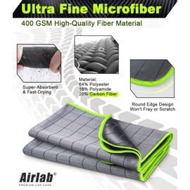 Airlab 2X Mikrofasertuch Carbon Tücher Auto, 50x40 cm Fenstertuch Poliertuch für Kristallklare & Streifenfreie Scheiben, Carbon Mikrofaser Putztücher Glastücher Reinigungstücher, Grün, 400GSM
