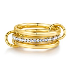 Joo&Rind Women's Gold Stacking Rings - Set of 3 Tarnish-Resistant Stainless Steel Gold Linked Ring, Fashionable Jewellery Set for Everyday & Special Occasions, Stainless Steel, No Gemstone