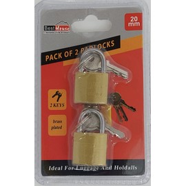 Best House Padlock with 2 Keys Small Padlock with Keys, Mini Padlock, 20 MM Brass Finished Zinc Plated Key Padlock for Luggage Suitcase Holdalls, Gym Locker, Travel Bags, Cabinets (Pack of 2 Pcs)