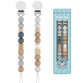 Kowlone Dummy Clips Boys Girls Soother Pacifier Chain Holder for Baby Unisex Newborn Dummies(Grey,Moss Green,Beige)