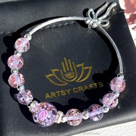 ARTSY Crafts Glow in the Dark Firefly Beads Bracelet with Bowknot Charm, Luminous Murano Glass Beads Healing Crystal Glowing Mermaid Moonstone Bracelet, Stretch Stackable Bangle Wristband