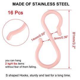 sourcing map 16 Pack S Shaped Hooks Plastic Hanger for Kitchen Bathroom Closet Holder Pots and Pans Cups Utensils Coats Towels Hanging Pink