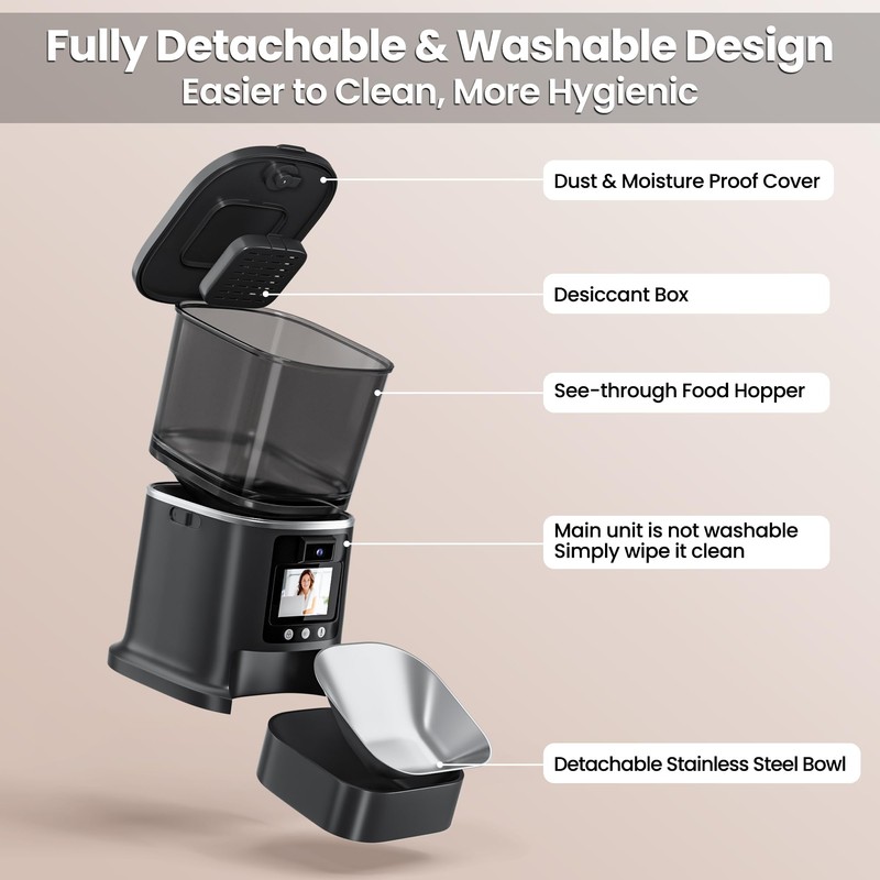 Automatic Cat Feeder with Camera, 2-Way Video& Audio, HD Video