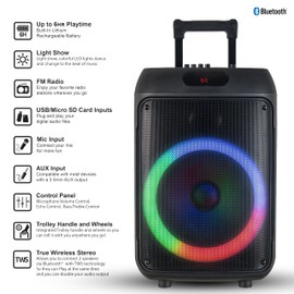 IQ Sound IQ-6412DJBT 2 X 12-inch Portable Bluetooth Speaker, TWS, FM Radio, LED Lights, USB/Micro SD, Built-in Wheels, Rechargeable Battery, 6Hr Playtime, Recording, Remote & Wired Mic Included