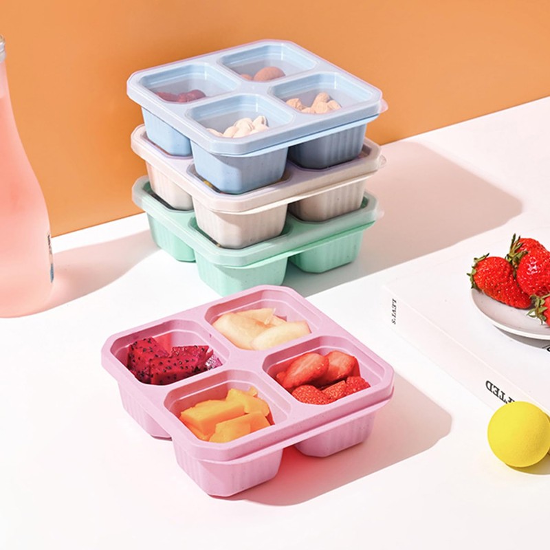 BLLREMIPSUR 4 Pack Snack Boxes with Lids, 4 Compartments Bento