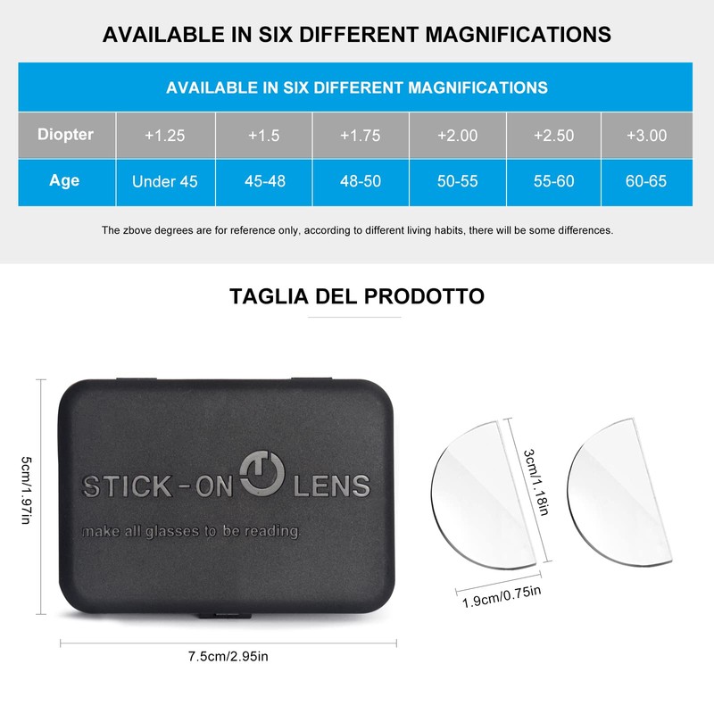 OKH 3-pack Stick-on Reading Glasses Lens +1.75 Adhesive Magnification Bifocal