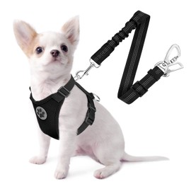 SlowTon Dog Seat Belt Harness for Car, Dog Car Harness Adjustable Mesh Breathable & Dog Seatbelt Safety Tether with Elastic Bungee for Small Medium Large Pets(Black, Double Clip, XXS)