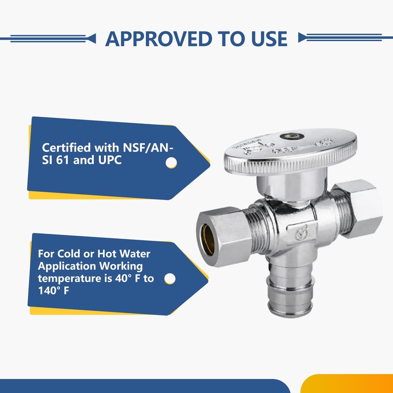 10-Pack GUOFIS PEX-A Angle Stop Valve with Dual Compression Outlet,1/2"
