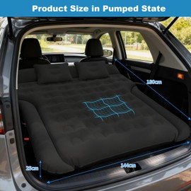 Handzee SUV Air Mattress, Inflatable Bed for Car Sleeping, Thickened Flocking Car Air Mattress, Leakproof Comfortable Durable Cushion, Cars Bed for SUVs Trunk, Camping Road Trip (Black)