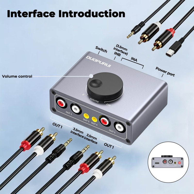 DUOPURUI RCA Stereo Audio Switcher, 2 in 1 Out /