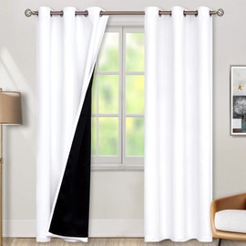 BGment Thermal Insulated 100% Blackout Curtains for Bedroom with Black Liner, Double Layer Full Room Darkening Noise Reducing Grommet Curtain (42 x 84 Inch, Pure White, 2 Panels)